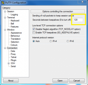 ssh session timeout putty